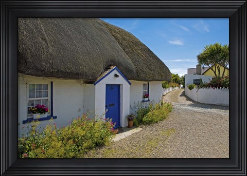 Framed Traditional Thatched Cottage, Kilmore Quay, County Wexford, Ireland Print