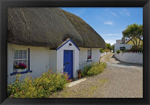 Framed Traditional Thatched Cottage, Kilmore Quay, County Wexford, Ireland Print