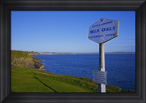 Framed Anachronistic Sign, Guillamene Swimming Cove, Tramore, County Waterford, Ireland Print
