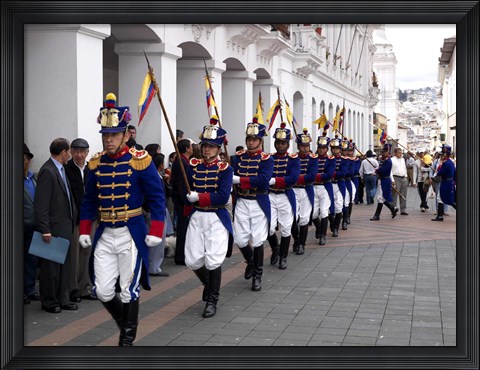 Framed Soldiers parade during changing of the guard ceremony, Plaza de La Independencia, Quito, Ecuador Print