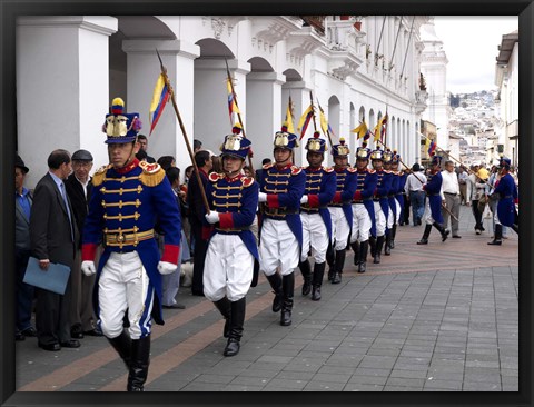 Framed Soldiers parade during changing of the guard ceremony, Plaza de La Independencia, Quito, Ecuador Print