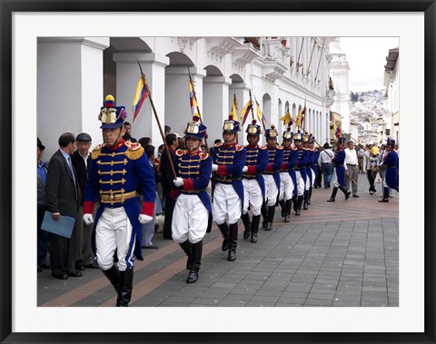 Framed Soldiers parade during changing of the guard ceremony, Plaza de La Independencia, Quito, Ecuador Print