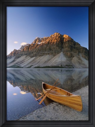 Framed Canoe at the lakeside, Bow Lake, Alberta, Canada Print