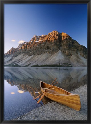 Framed Canoe at the lakeside, Bow Lake, Alberta, Canada Print