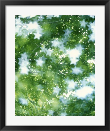 Framed Kaleidoscopic scene with white stars with green and blue Print