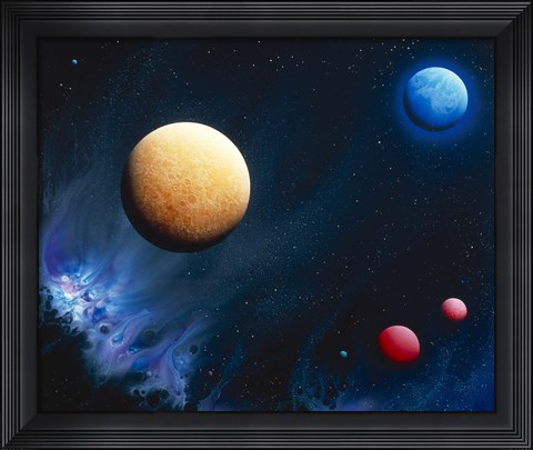 Framed Conceptualized universe with planets Print