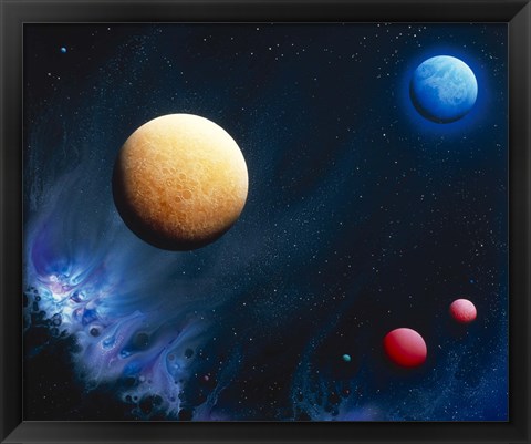 Framed Conceptualized universe with planets Print