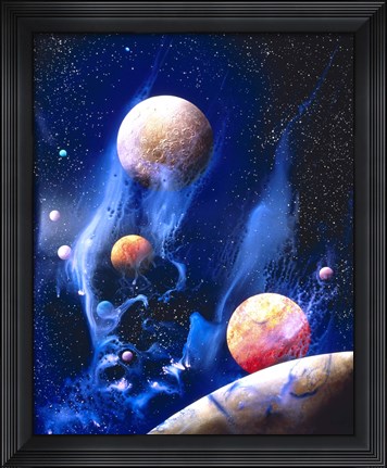 Framed Conceptualized universe with planets (vertical) Print