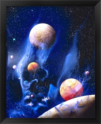 Framed Conceptualized universe with planets (vertical) Print