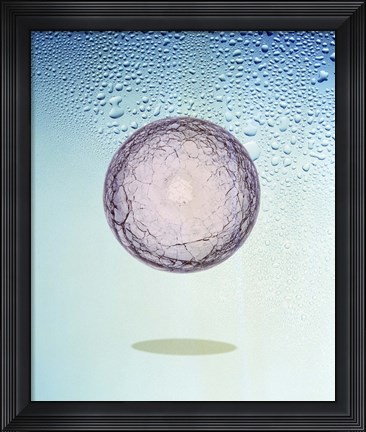 Framed Crystal sphere floating in water and bubbles Print