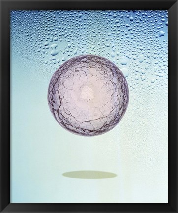 Framed Crystal sphere floating in water and bubbles Print