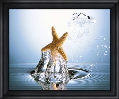 Framed Starfish rising on water bubble toward bright light Print