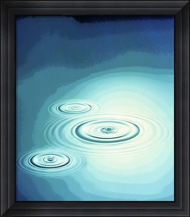 Framed Three rings in deep blue water with circle of light Print