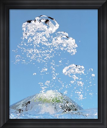 Framed Churning bubbles rising upwards in blue water Print