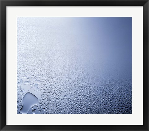 Framed Water drops on clear glass with purple background Print