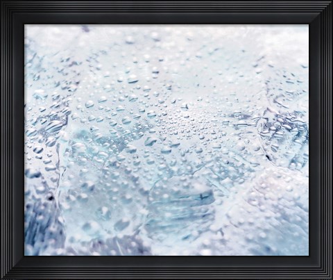 Framed Close up of water droplets on lavender glass Print