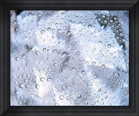 Framed Kaleidoscopic pattern in purple, lavender and white with water droplets Print