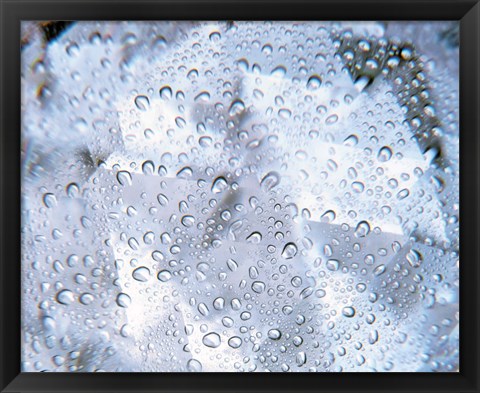 Framed Kaleidoscopic pattern in purple, lavender and white with water droplets Print