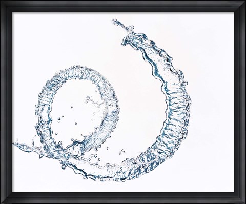 Framed Curl of water drops on white background Print