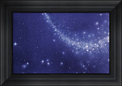 Framed Trail of stars in deep blue sky Print