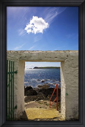 Framed Doorway near Ballynacourty Lighthouse, With View To Helvick Head, County Waterford, Ireland Print