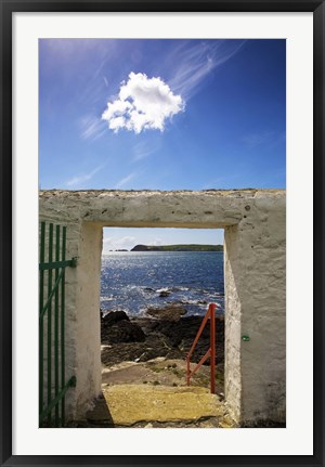 Framed Doorway near Ballynacourty Lighthouse, With View To Helvick Head, County Waterford, Ireland Print