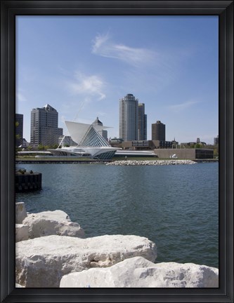 Framed Museum at the waterfront, Milwaukee Art Museum, Lake Michigan, Milwaukee, Wisconsin, USA Print