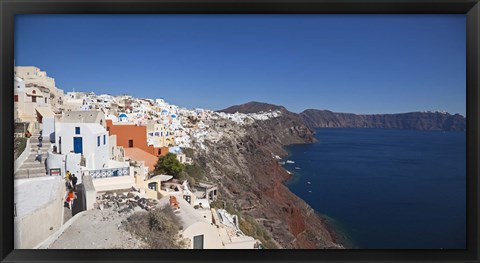 Framed High angle view of a town on an island, Oia, Santorini, Cyclades Islands, Greece Print