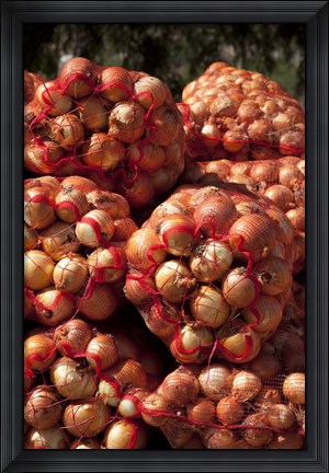 Framed Close-up of sack of onions, Seclantas, Calchaqui Valleys, Salta Province, Argentina Print