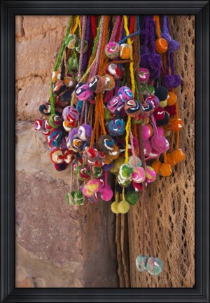 Framed Multi-colored hangings on wall, Tulmas, Purmamarca, Quebrada De Humahuaca, Argentina Print
