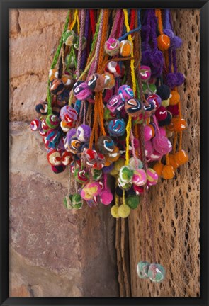 Framed Multi-colored hangings on wall, Tulmas, Purmamarca, Quebrada De Humahuaca, Argentina Print