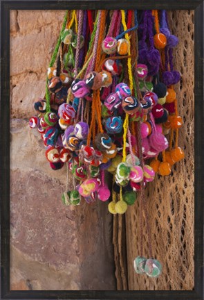 Framed Multi-colored hangings on wall, Tulmas, Purmamarca, Quebrada De Humahuaca, Argentina Print