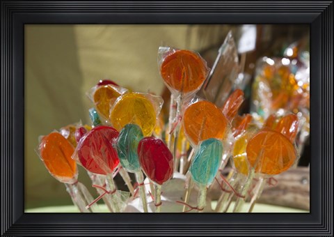 Framed Close-up of lollipops, Hippie Market, San Carlos de Bariloche, Rio Negro Province, Patagonia, Argentina Print