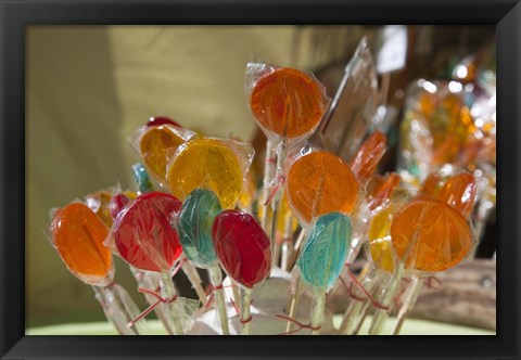 Framed Close-up of lollipops, Hippie Market, San Carlos de Bariloche, Rio Negro Province, Patagonia, Argentina Print