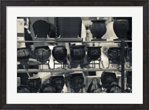 Framed Row of Mate Cups at a Market Stall in Plaza Constitucion, Montevideo, Uruguay Print