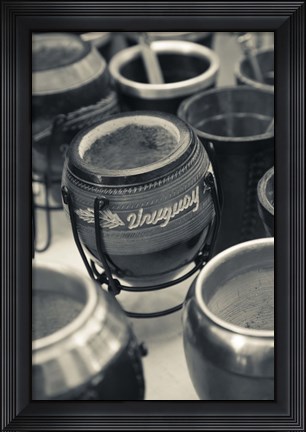 Framed Close Up of Mate Cups at a Market Stall, Plaza Constitucion, Montevideo, Uruguay Print