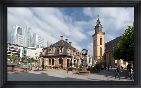Framed Church in a city, St. Catherine&#39;s Church, Hauptwache, Frankfurt, Hesse, Germany Print
