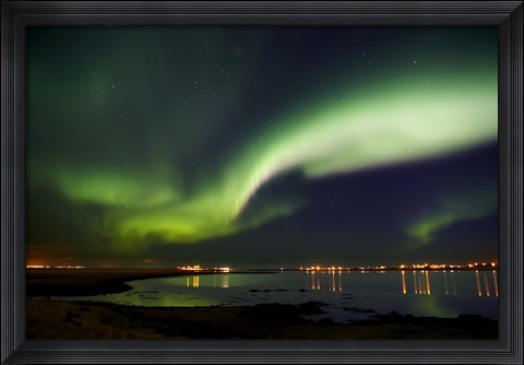 Framed Aurora Borealis in the sky, Alftanes, Reykjavik, Iceland Print