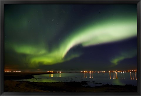 Framed Aurora Borealis in the sky, Alftanes, Reykjavik, Iceland Print