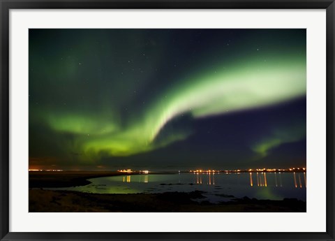 Framed Aurora Borealis in the sky, Alftanes, Reykjavik, Iceland Print