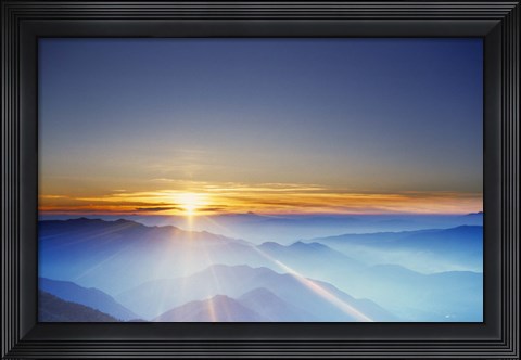 Framed Sunrise over mountain range Print