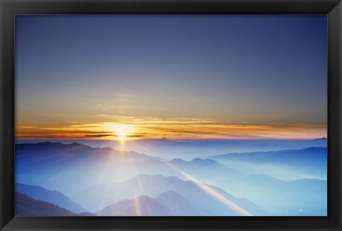 Framed Sunrise over mountain range Print