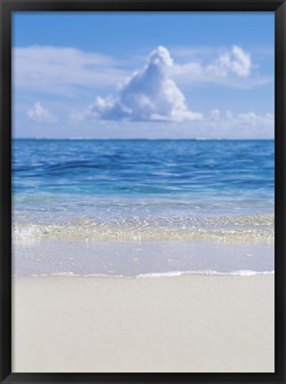 Framed Tropical beach with blue skies in background Print