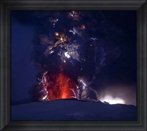 Framed Close Up of an Erupting Volcano, Eyjafjallajokull, Iceland Print