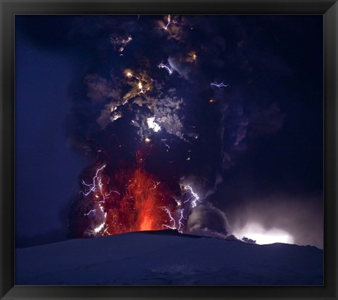 Framed Close Up of an Erupting Volcano, Eyjafjallajokull, Iceland Print