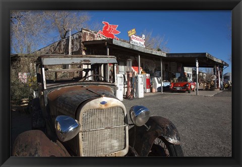 Framed Rusty car at old Route 66 visitor centre, Route 66, Hackberry, Arizona, USA Print