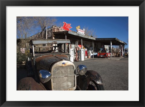 Framed Rusty car at old Route 66 visitor centre, Route 66, Hackberry, Arizona, USA Print