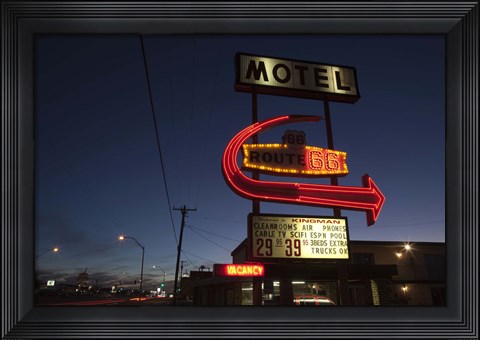 Framed Low angle view of a motel sign, Route 66, Kingman, Mohave County, Arizona, USA Print