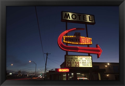 Framed Low angle view of a motel sign, Route 66, Kingman, Mohave County, Arizona, USA Print