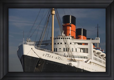 Framed Rms Queen Mary cruise ship at a port, Long Beach, Los Angeles County, California, USA Print